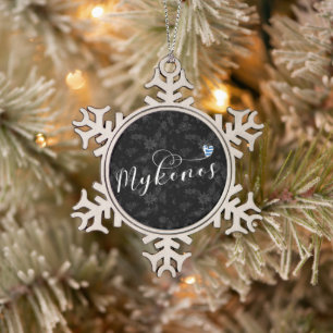 I Heart Mykonos, Griekenland Tin Sneeuwvlok Ornament