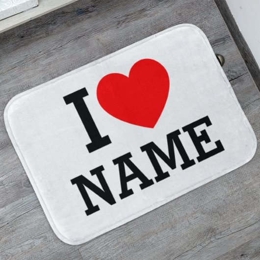 I Heart Name Bath Mat