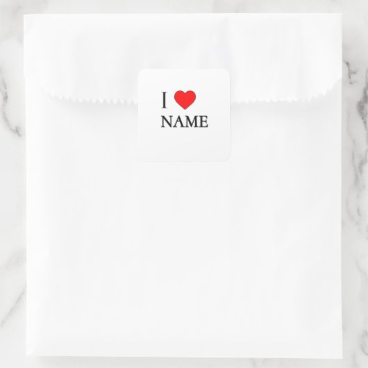 I heart name (customisable) vierkante sticker (Tas)