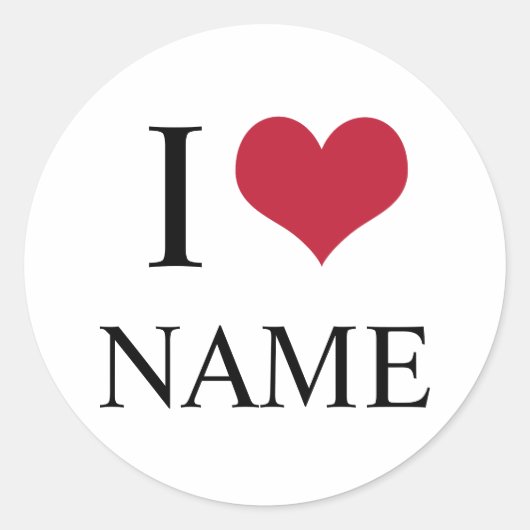 I Heart Name Ronde Sticker (Voorkant)