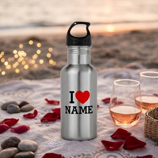 I Heart Name Stainless Steel Water Bottle Waterfles
