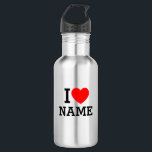 I Heart Name Stainless Steel Water Bottle Waterfles<br><div class="desc">Schrijf uw gewenste Naam of Tekst op de naamSectie.</div>