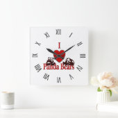 I Heart Panda Beren Fun Vierkante Klok (Huis)