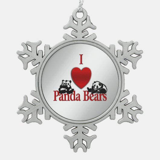 I Heart Panda Beren Tin Sneeuwvlok Ornament (Voorkant)