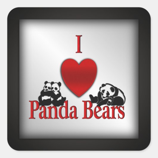 I Heart Panda Beren Vierkante Sticker (Voorkant)