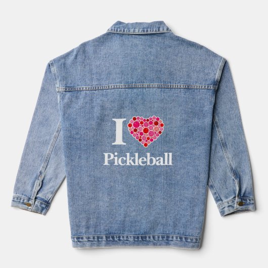 I Heart Pickleball Gevuld Hart Roze en Rood Denim Jacket (Achterkant)