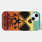 I Heart Pickleball Retro Stripes Monogram Naam Case-Mate iPhone Case (Achterkant (horizontaal))