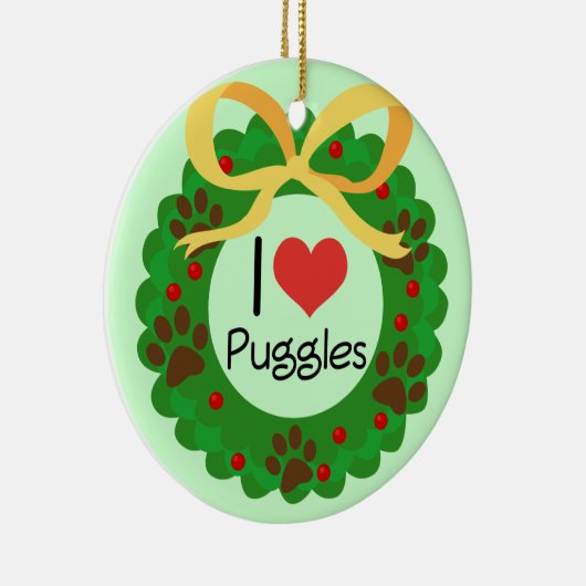 I Heart Puggles kerstcadeauidee Keramisch Ornament (Rechts)