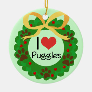I Heart Puggles kerstcadeauidee Keramisch Ornament