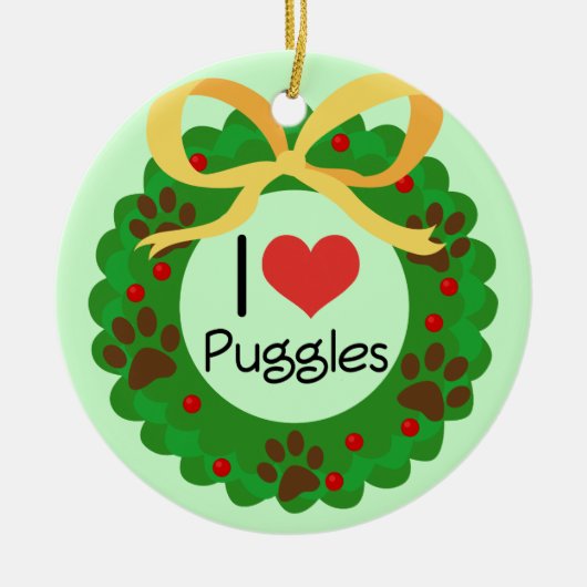 I Heart Puggles kerstcadeauidee Keramisch Ornament (Voorkant)