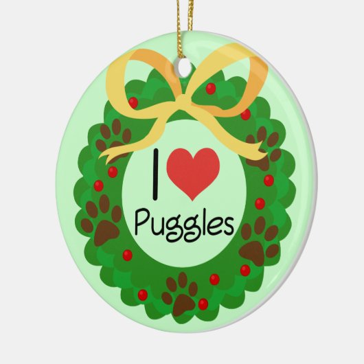 I Heart Puggles kerstcadeauidee Keramisch Ornament (Links)