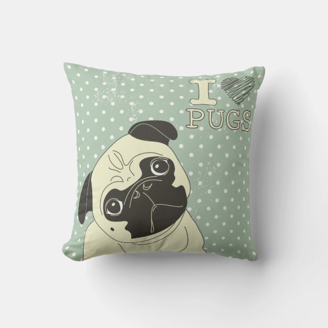 I Heart Pugs Pillow Kussen (Voorkant)