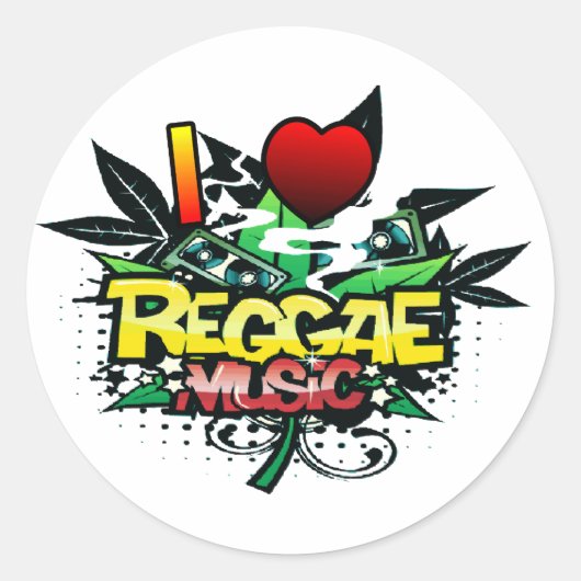 I Heart Reggae Music Ronde Sticker (Voorkant)