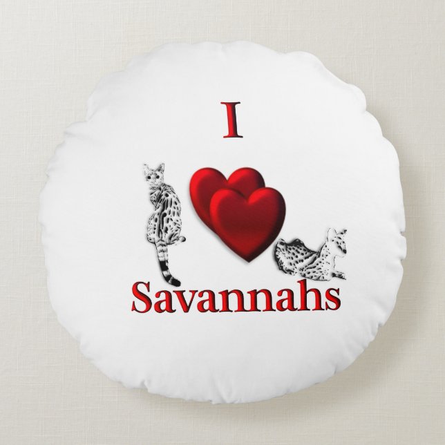 I Heart Savannah Cat Rond Kussen (Voorkant)