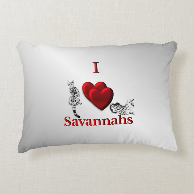I Heart Savannah Cat Silver Accent Kussen (Voorkant)