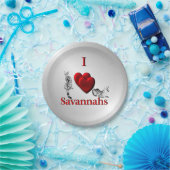 I Heart Savannah Cat Silver Papieren Bordje (Feest)