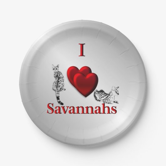 I Heart Savannah Cat Silver Papieren Bordje (Voorkant)