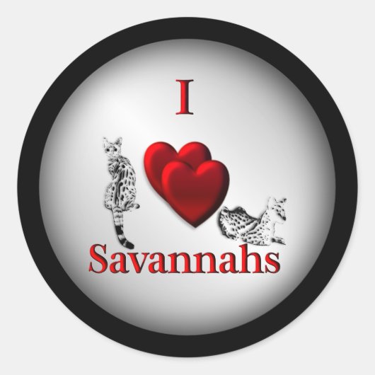 I Heart Savannah Cat Silver Ronde Sticker (Voorkant)