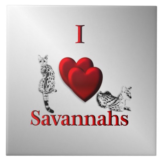 I Heart Savannah Cat Silver Tegeltje (Voorkant)