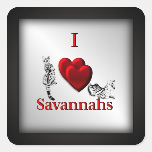 I Heart Savannah Cat Silver Vierkante Sticker (Voorkant)