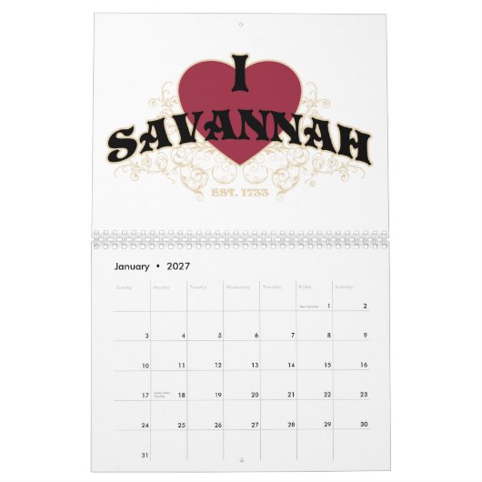 I Heart Savannah Est 1733 kalender (Jan 2027)