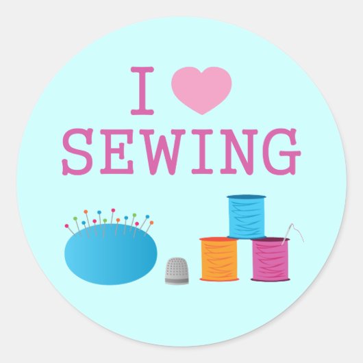 I Heart Sewing Ronde Sticker (Voorkant)