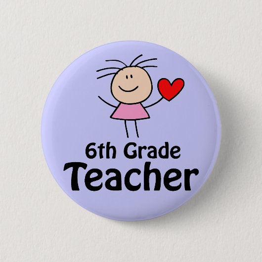 I Heart Six Grade Teacher Ronde Button 5,7 Cm (Voorkant)