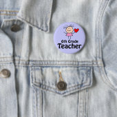 I Heart Six Grade Teacher Ronde Button 5,7 Cm (In situ)