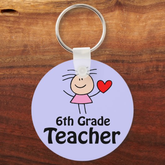 I Heart Six Grade Teacher Sleutelhanger (Voorkant)