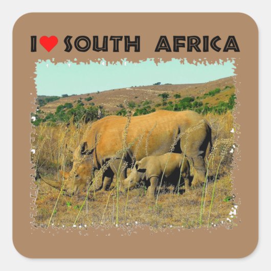 I Heart South Africa Rhino tot riet Vierkante Sticker (Voorkant)