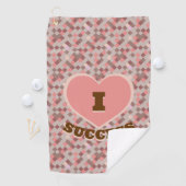 I Heart Success Koraal Bruin Roze geruit patroon Golfhanddoek (Insitu)