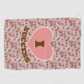 I Heart Success Koraal Bruin Roze geruit patroon Golfhanddoek (Horizontaal)