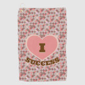I Heart Success Koraal Bruin Roze geruit patroon Golfhanddoek (Voorkant)