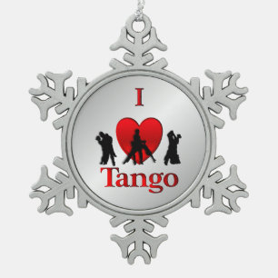 I Heart Tango Dance Pewter Snowflake Ornament