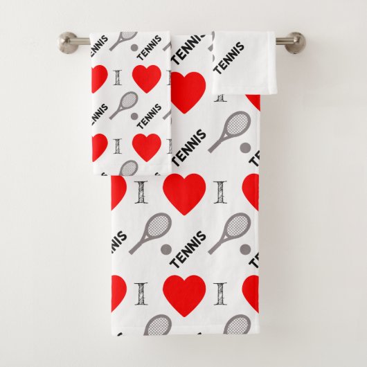 I heart tennis -pattern bath towel set bad handdoek (Insitu)