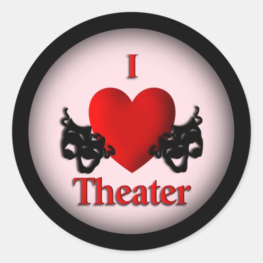 I Heart Theater Pink Ronde Sticker (Voorkant)