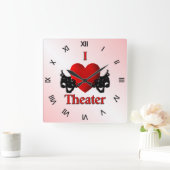 I Heart Theater Pink Vierkante Klok (Huis)