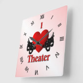 I Heart Theater Pink Vierkante Klok (Hoek)