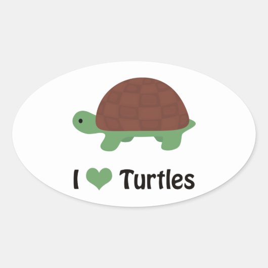 I Heart Turtles Cute Cartoon Turtle Ovale Sticker (Voorkant)