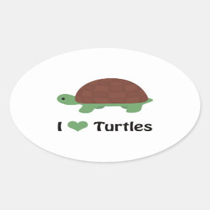 I Heart Turtles Cute Cartoon Turtle Ovale Sticker