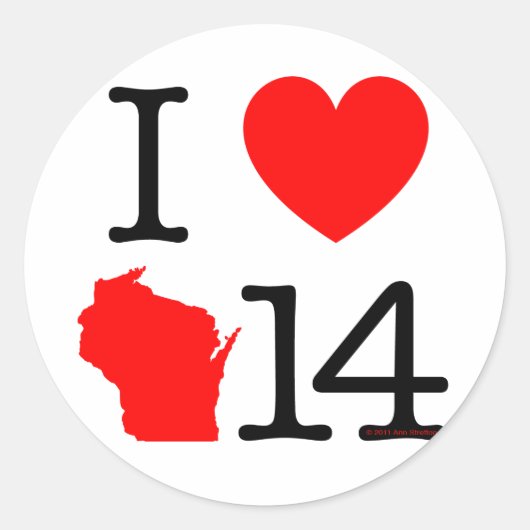 I Heart Wisconsin 14 Ronde Sticker (Voorkant)