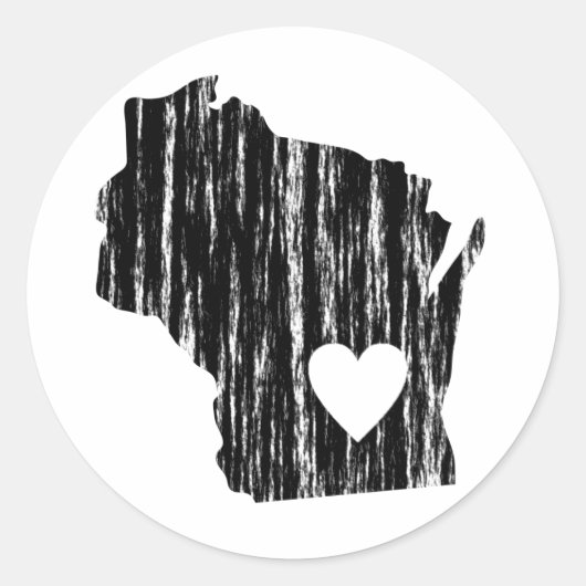 I Heart Wisconsin Grunge Worn Outline State Love Ronde Sticker (Voorkant)
