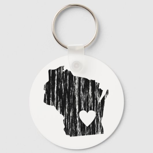 I Heart Wisconsin Grunge Worn Outline State Love Sleutelhanger (Voorkant)