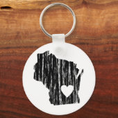 I Heart Wisconsin Grunge Worn Outline State Love Sleutelhanger (Voorkant)