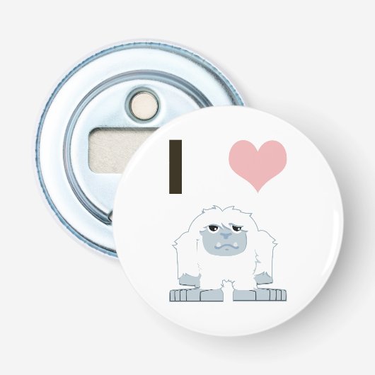 I Heart Yeti Cute Cartoon Snow Monster Button Flesopener (Voorkant)