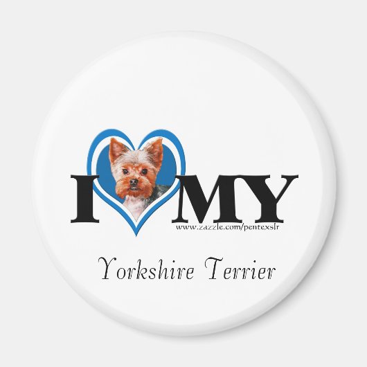 I Heart Yorkshire Terrier-Blue-Magnet Magneet (Voorkant)