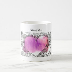 I Heart You  Roze en Paarse Hart Kunst Magische Mok