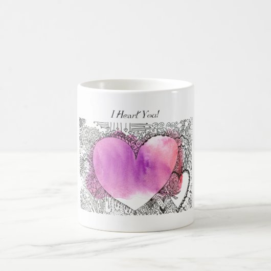 I Heart You  Roze en Paarse Hart Kunst Magische Mok (Center)