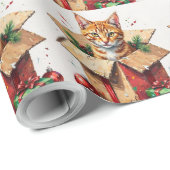 I Help Unpack! Funny Cat in Christmas Shipping Box Cadeaupapier (Rol Hoek)