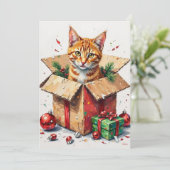 I Help Unpack! Funny Cat in Christmas Shipping Box Feestdagenkaart (Staand voorkant)